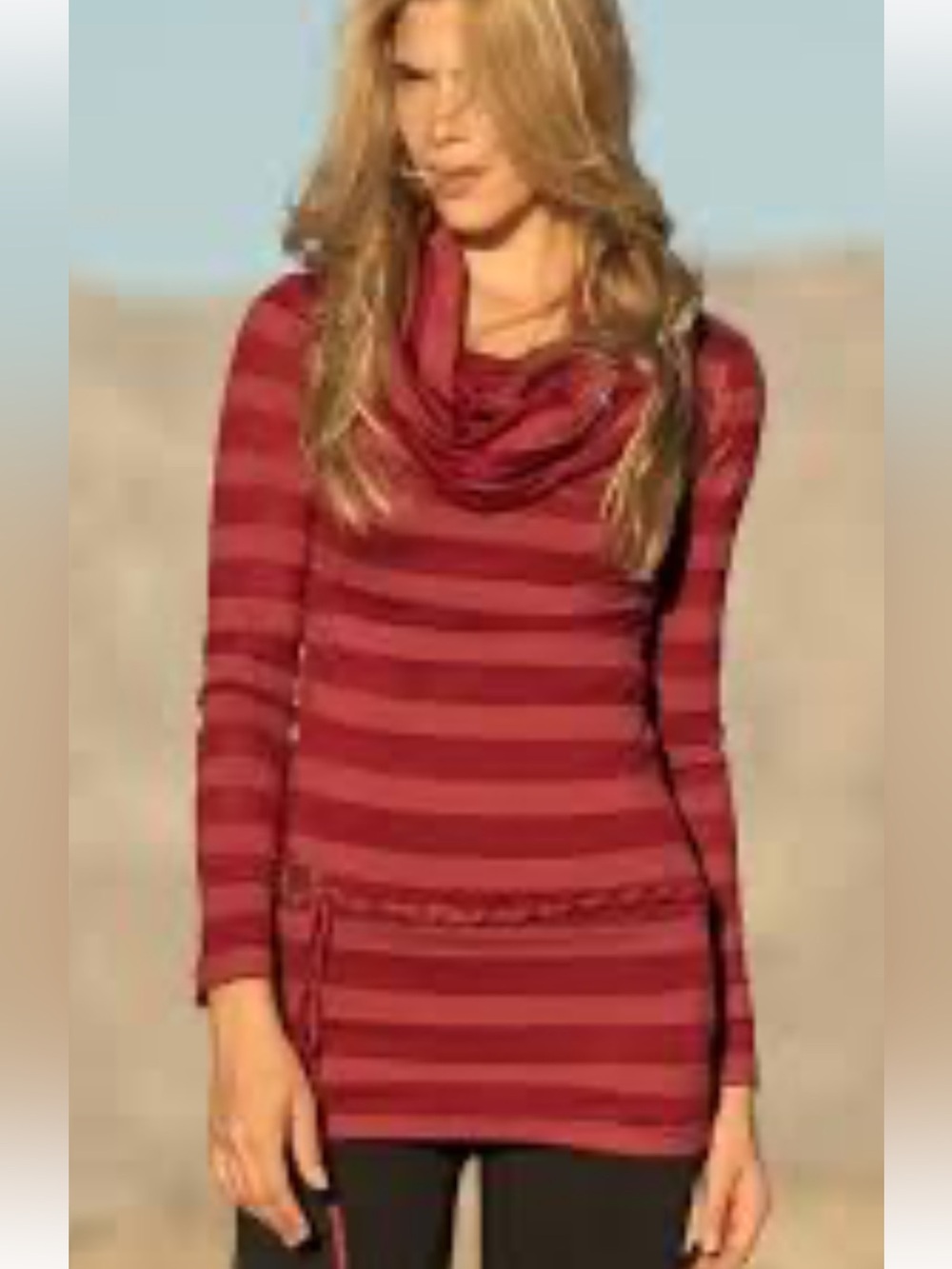 Nomads Hemp Wear Organic Cotton Bamboo Striped Cowl Neck Belted Tunic XL
